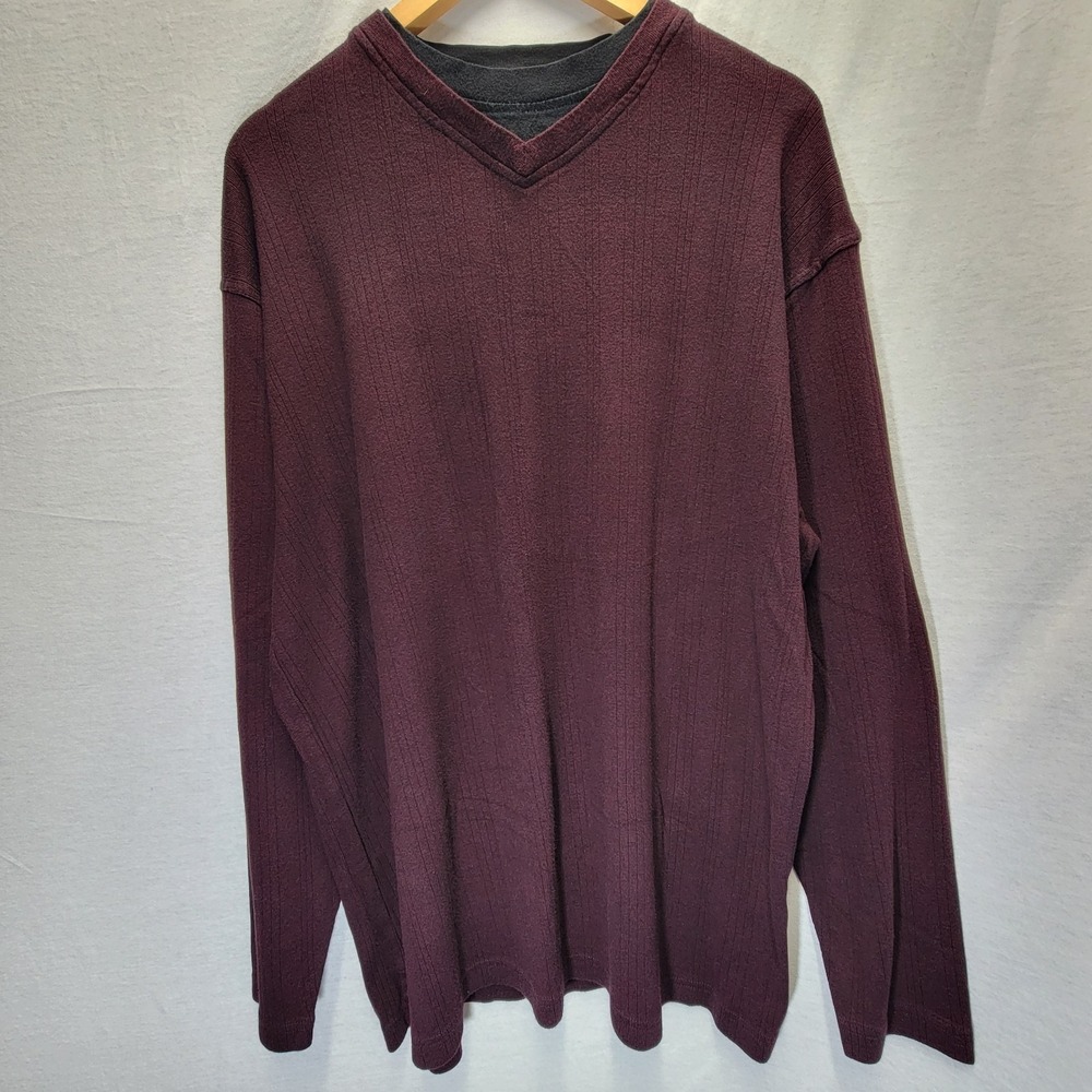 Haggar Men's Layered-Look Pullover Maroon & Black Sweater Long Sleeves, Size XL